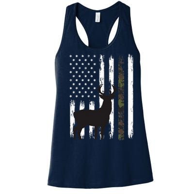 Whitetail Deer Hunting Hunter Gifts Buck Camo American Flag  Women's Racerback Tank