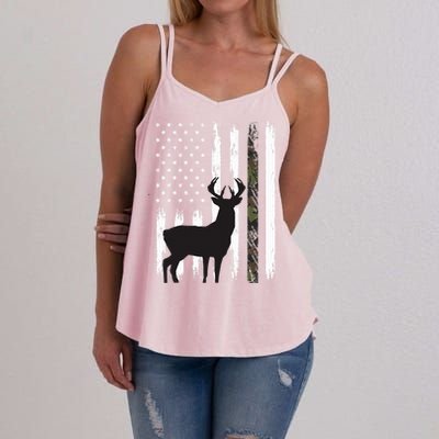 Whitetail Deer Hunting Hunter Gifts Buck Camo American Flag  Women's Strappy Tank