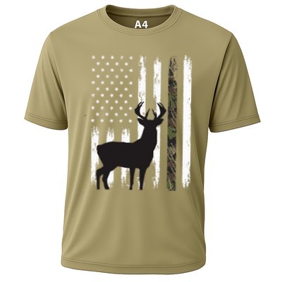Whitetail Deer Hunting Hunter Gifts Buck Camo American Flag  Performance Shirt