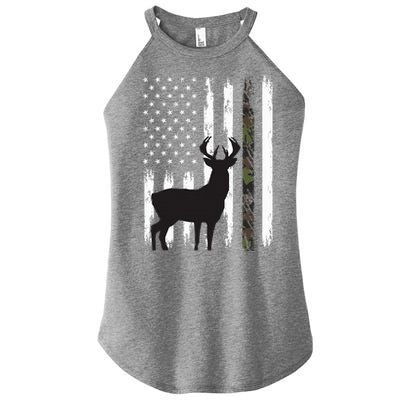 Whitetail Deer Hunting Hunter Gifts Buck Camo American Flag  Women's Perfect Tri Rocker Tank