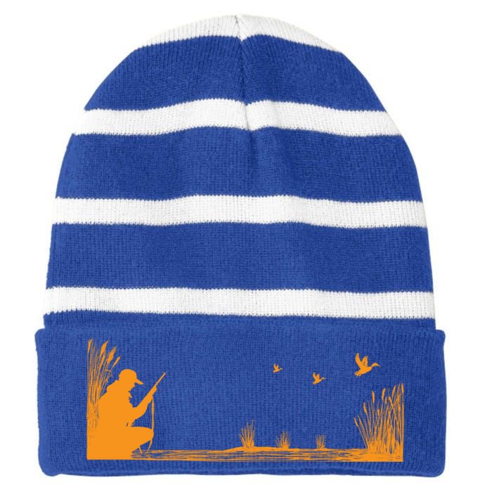 Waterfowl Duck Hunters Upland Game Bird Hunting Funny Gift Striped Beanie with Solid Band