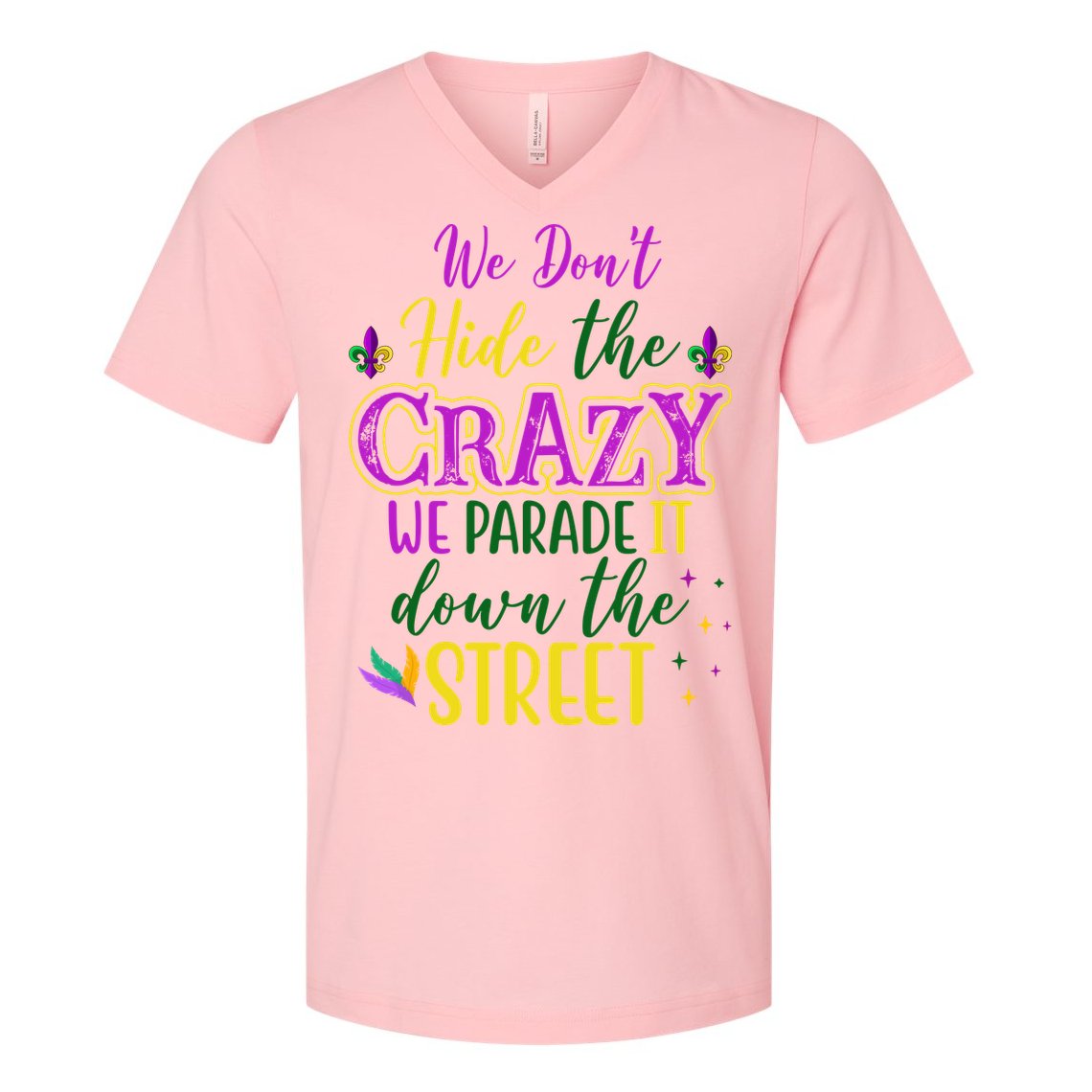 We Dont Hide The Crazy We Parade It Down The Street Funny Mardi Gras V-Neck T-Shirt