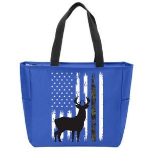 Whitetail Deer Hunting Hunter Gifts Buck Camo American Flag  Zip Tote Bag