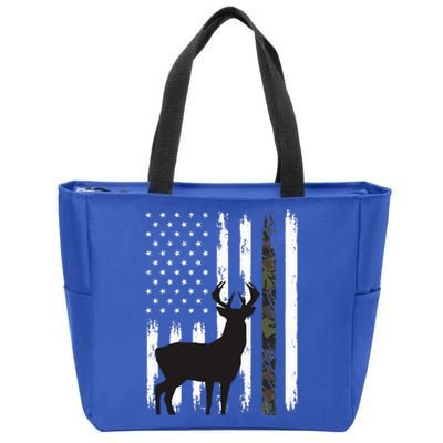 Whitetail Deer Hunting Hunter Gifts Buck Camo American Flag  Zip Tote Bag