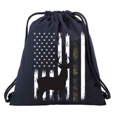 Whitetail Deer Hunting Hunter Gifts Buck Camo American Flag  Drawstring Bag