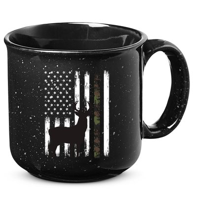 Whitetail Deer Hunting Hunter Funny Gift Buck Camo American Flag Great Gift 15oz Campfire Ceramic Mug