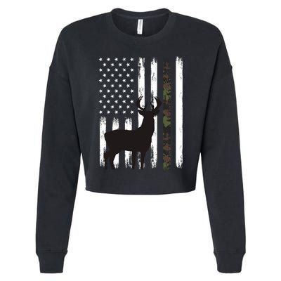 Whitetail Deer Hunting Hunter Funny Gift Buck Camo American Flag Great Gift Cropped Pullover Crew