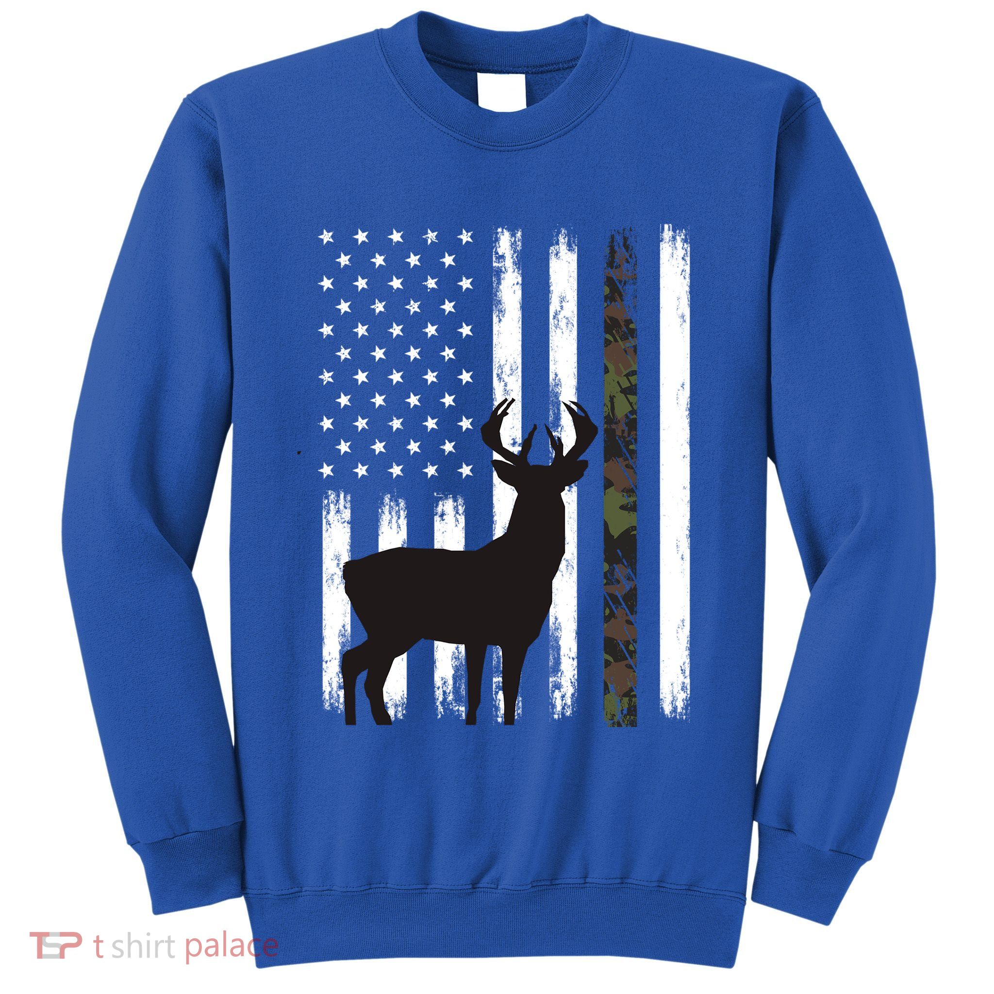 Whitetail Deer Hunting Hunter Funny Gift Buck Camo American Flag Great Gift Sweatshirt