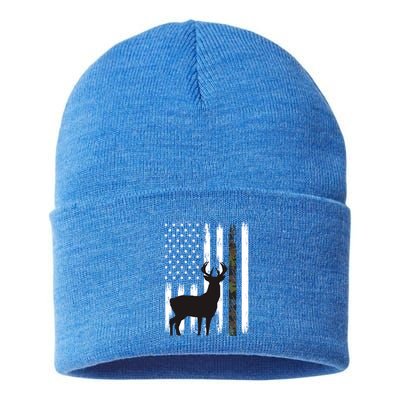 Whitetail Deer Hunting Hunter Funny Gift Buck Camo American Flag Great Gift Sustainable Knit Beanie