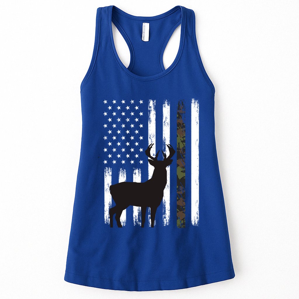 Whitetail Deer Hunting Hunter Funny Gift Buck Camo American Flag Great Gift Womens Tank Top