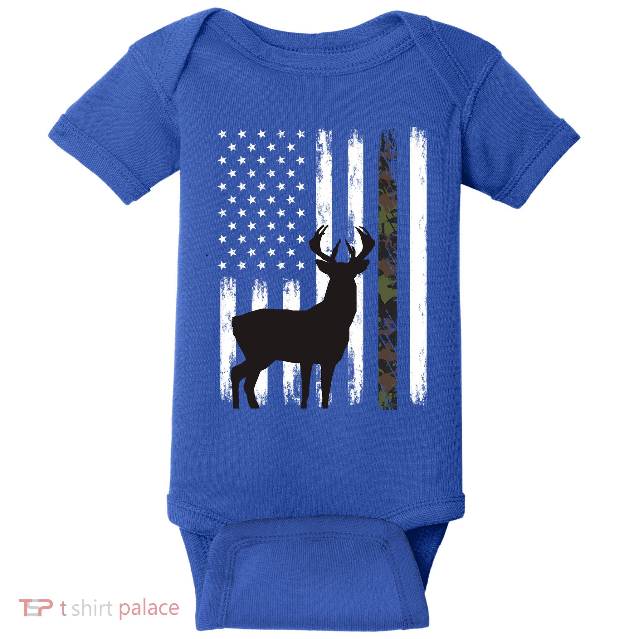 Whitetail Deer Hunting Hunter Funny Gift Buck Camo American Flag Great Gift Baby Bodysuit