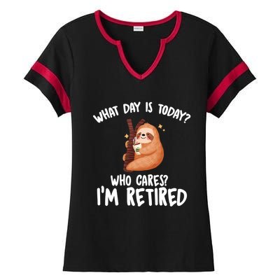 What Day Is Today Who Cares Im Retired Gift Funny Retiret Cool Gift Ladies Halftime Notch Neck Tee