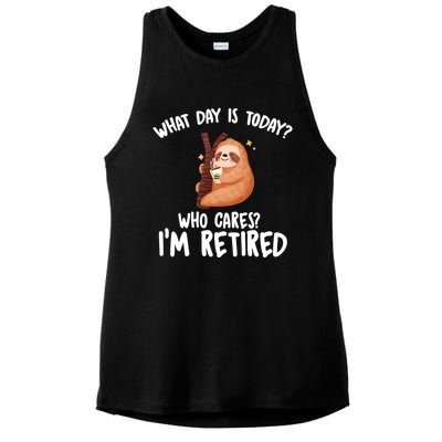 What Day Is Today Who Cares Im Retired Gift Funny Retiret Cool Gift Ladies PosiCharge Tri-Blend Wicking Tank