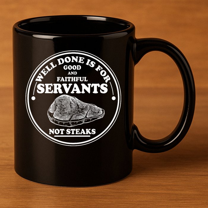 Well Done Is For Good And Faithful Servants Not Steaks 11oz C Handle Ceramic Mug