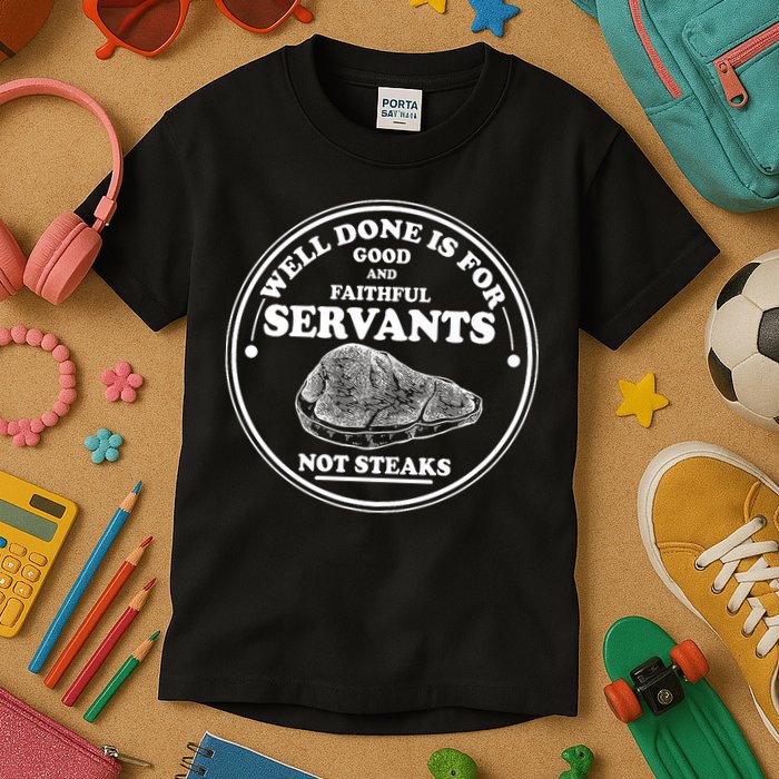 Well Done Is For Good And Faithful Servants Not Steaks Kids T-Shirt