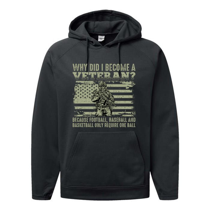 Why Did I Become A Veteran Quotation Usa Flag Performance Fleece Hoodie