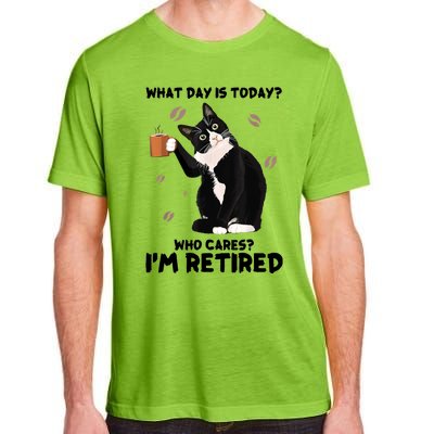 What Day Is Today Who Cares I'm Retired Cat Coffee Lovers Adult ChromaSoft Performance T-Shirt