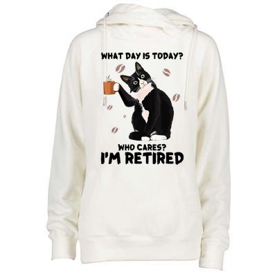 What Day Is Today Who Cares I'm Retired Cat Coffee Lovers Womens Funnel Neck Pullover Hood