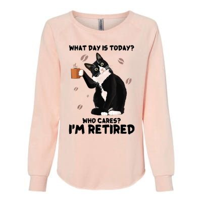 What Day Is Today Who Cares I'm Retired Cat Coffee Lovers Womens California Wash Sweatshirt