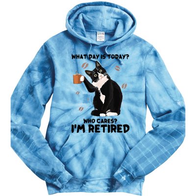 What Day Is Today Who Cares I'm Retired Cat Coffee Lovers Tie Dye Hoodie