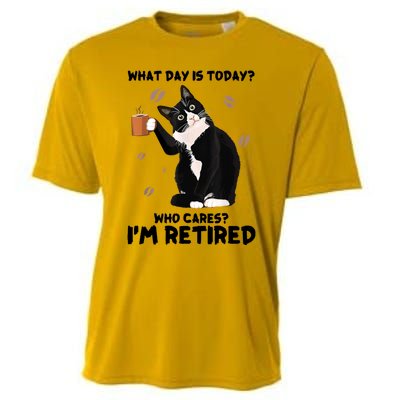 What Day Is Today Who Cares I'm Retired Cat Coffee Lovers Cooling Performance Crew T-Shirt