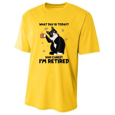 What Day Is Today Who Cares I'm Retired Cat Coffee Lovers Youth Performance Sprint T-Shirt