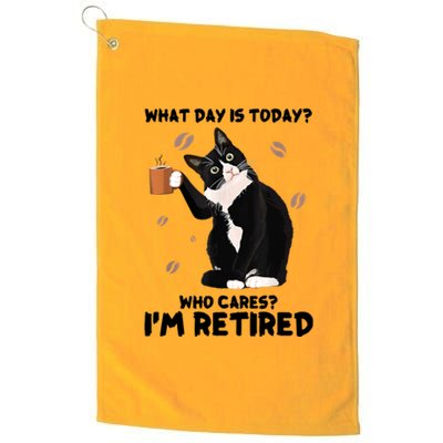 What Day Is Today Who Cares I'm Retired Cat Coffee Lovers Platinum Collection Golf Towel