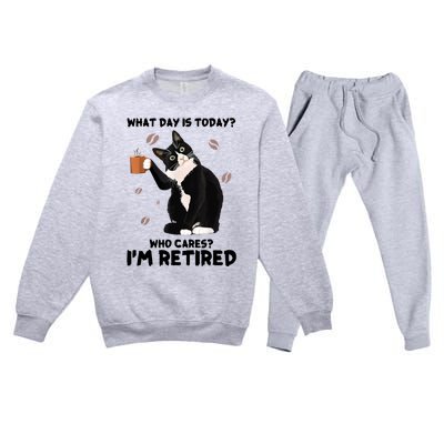 What Day Is Today Who Cares I'm Retired Cat Coffee Lovers Premium Crewneck Sweatsuit Set