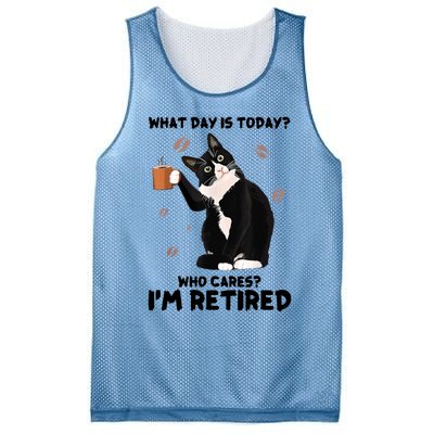 What Day Is Today Who Cares I'm Retired Cat Coffee Lovers Mesh Reversible Basketball Jersey Tank