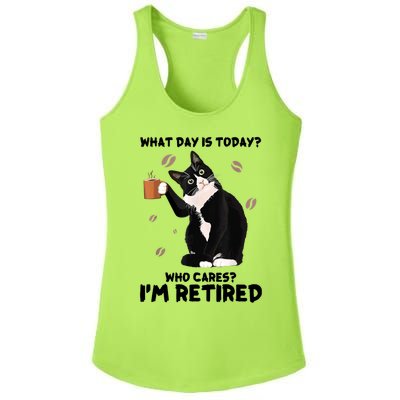 What Day Is Today Who Cares I'm Retired Cat Coffee Lovers Ladies PosiCharge Competitor Racerback Tank