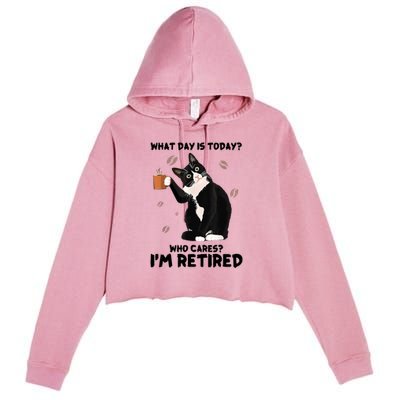 What Day Is Today Who Cares I'm Retired Cat Coffee Lovers Crop Fleece Hoodie