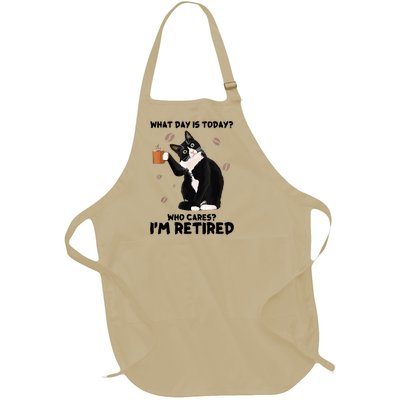 What Day Is Today Who Cares I'm Retired Cat Coffee Lovers Full-Length Apron With Pockets