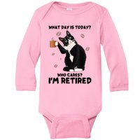 What Day Is Today Who Cares I'm Retired Cat Coffee Lovers Baby Long Sleeve Bodysuit