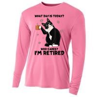 What Day Is Today Who Cares I'm Retired Cat Coffee Lovers Cooling Performance Long Sleeve Crew