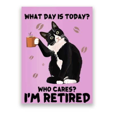 What Day Is Today Who Cares I'm Retired Cat Coffee Lovers Poster