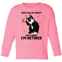 What Day Is Today Who Cares I'm Retired Cat Coffee Lovers Toddler Long Sleeve Shirt