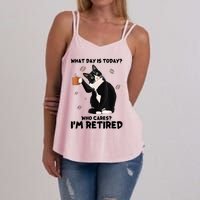 What Day Is Today Who Cares I'm Retired Cat Coffee Lovers Women's Strappy Tank