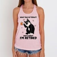 What Day Is Today Who Cares I'm Retired Cat Coffee Lovers Women's Knotted Racerback Tank