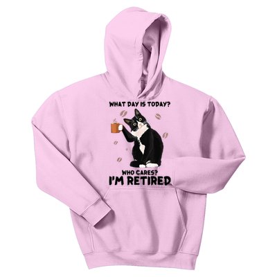 What Day Is Today Who Cares I'm Retired Cat Coffee Lovers Kids Hoodie