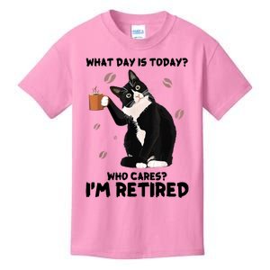 What Day Is Today Who Cares I'm Retired Cat Coffee Lovers Kids T-Shirt