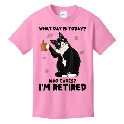 What Day Is Today Who Cares I'm Retired Cat Coffee Lovers Kids T-Shirt