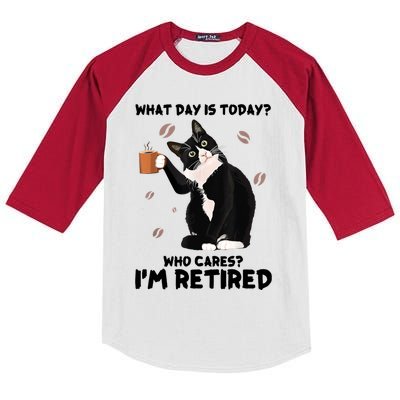 What Day Is Today Who Cares I'm Retired Cat Coffee Lovers Kids Colorblock Raglan Jersey