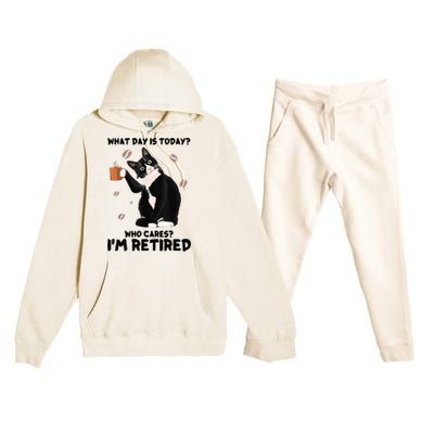 What Day Is Today Who Cares I'm Retired Cat Coffee Lovers Premium Hooded Sweatsuit Set