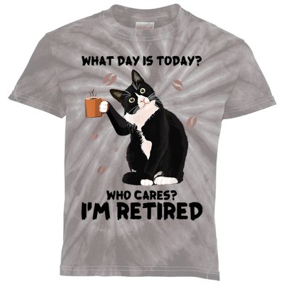 What Day Is Today Who Cares I'm Retired Cat Coffee Lovers Kids Tie-Dye T-Shirt