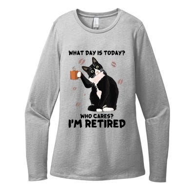 What Day Is Today Who Cares I'm Retired Cat Coffee Lovers Womens CVC Long Sleeve Shirt