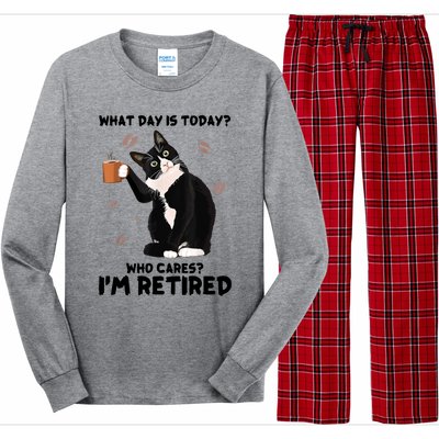 What Day Is Today Who Cares I'm Retired Cat Coffee Lovers Long Sleeve Pajama Set