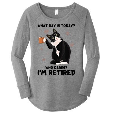 What Day Is Today Who Cares I'm Retired Cat Coffee Lovers Women's Perfect Tri Tunic Long Sleeve Shirt