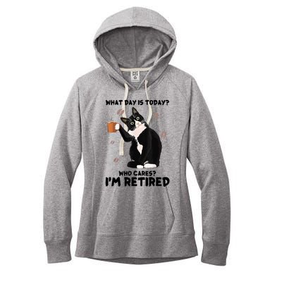 What Day Is Today Who Cares I'm Retired Cat Coffee Lovers Women's Fleece Hoodie