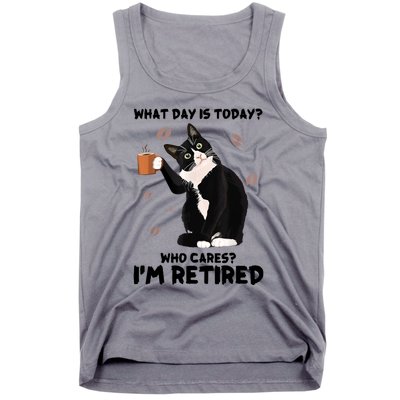 What Day Is Today Who Cares I'm Retired Cat Coffee Lovers Tank Top