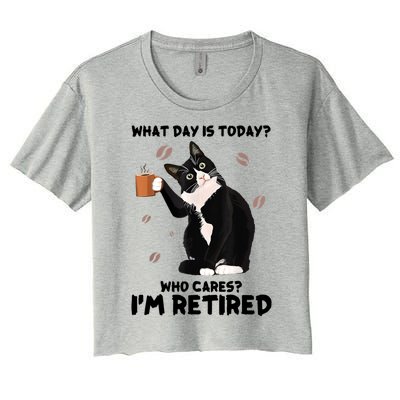 What Day Is Today Who Cares I'm Retired Cat Coffee Lovers Women's Crop Top Tee